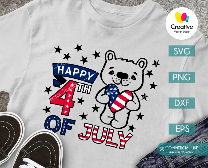 4th of july shirt with cute patriotic bear