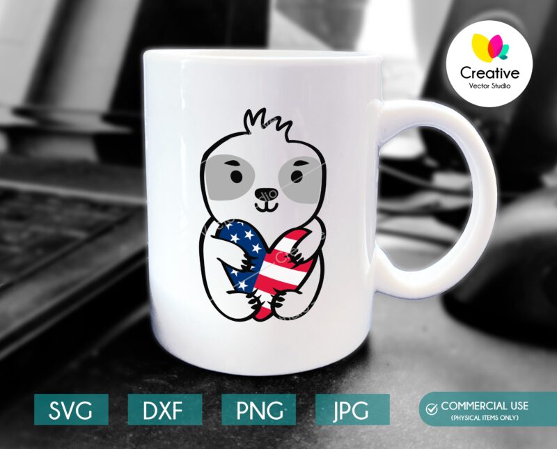 sloth with american flag svg