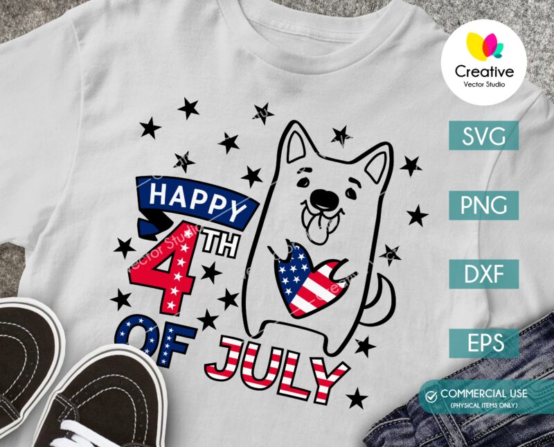 4th of july shirt with cute patriotic dog