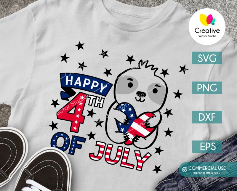 4th of july shirt with cute patriotic sloth