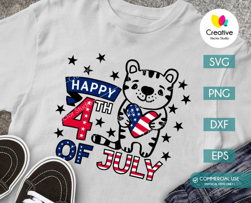 4th of july shirt with cute patriotic tiger