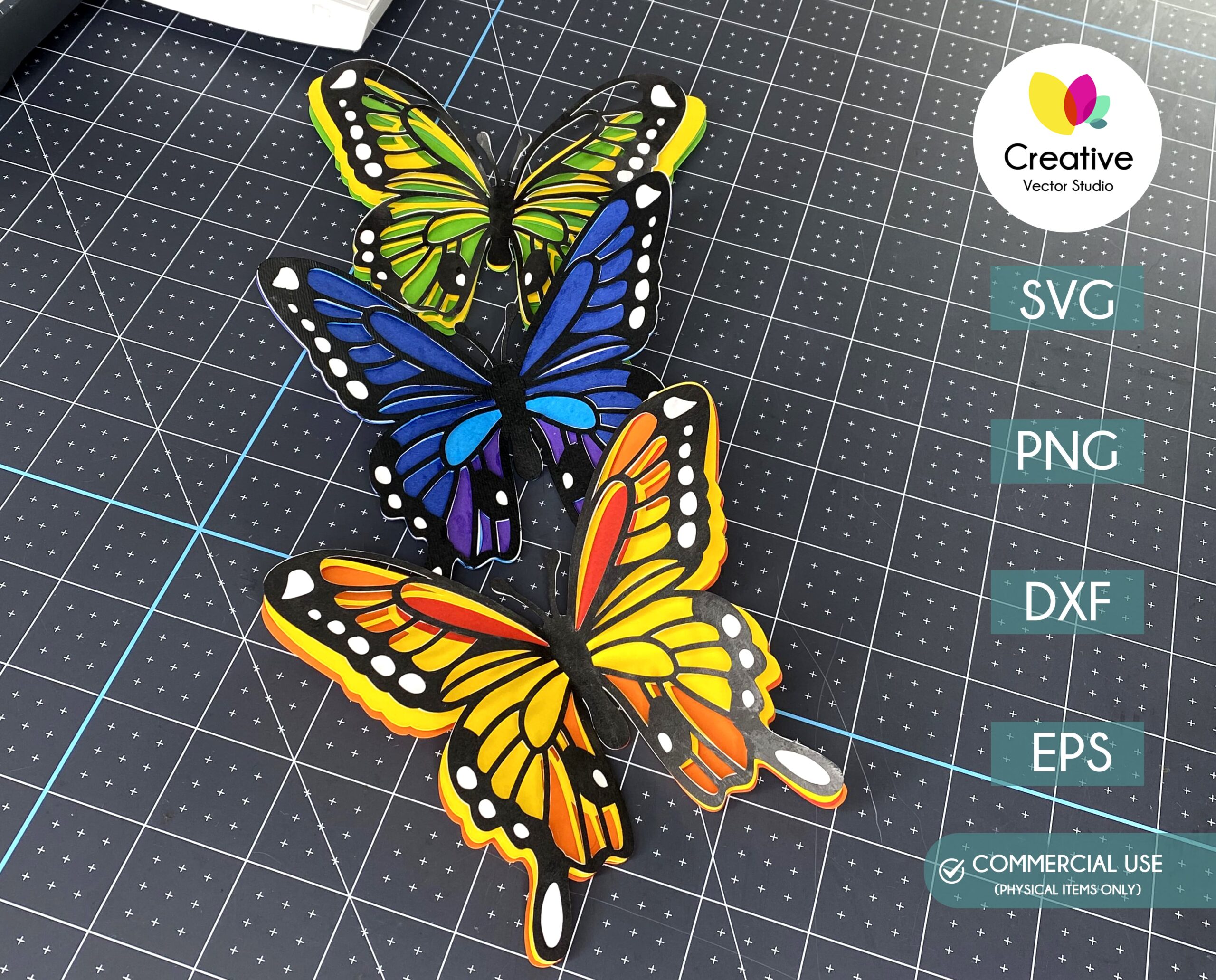 3D Butterfly SVG, PNG, DXF, EPS - Creative Vector Studio