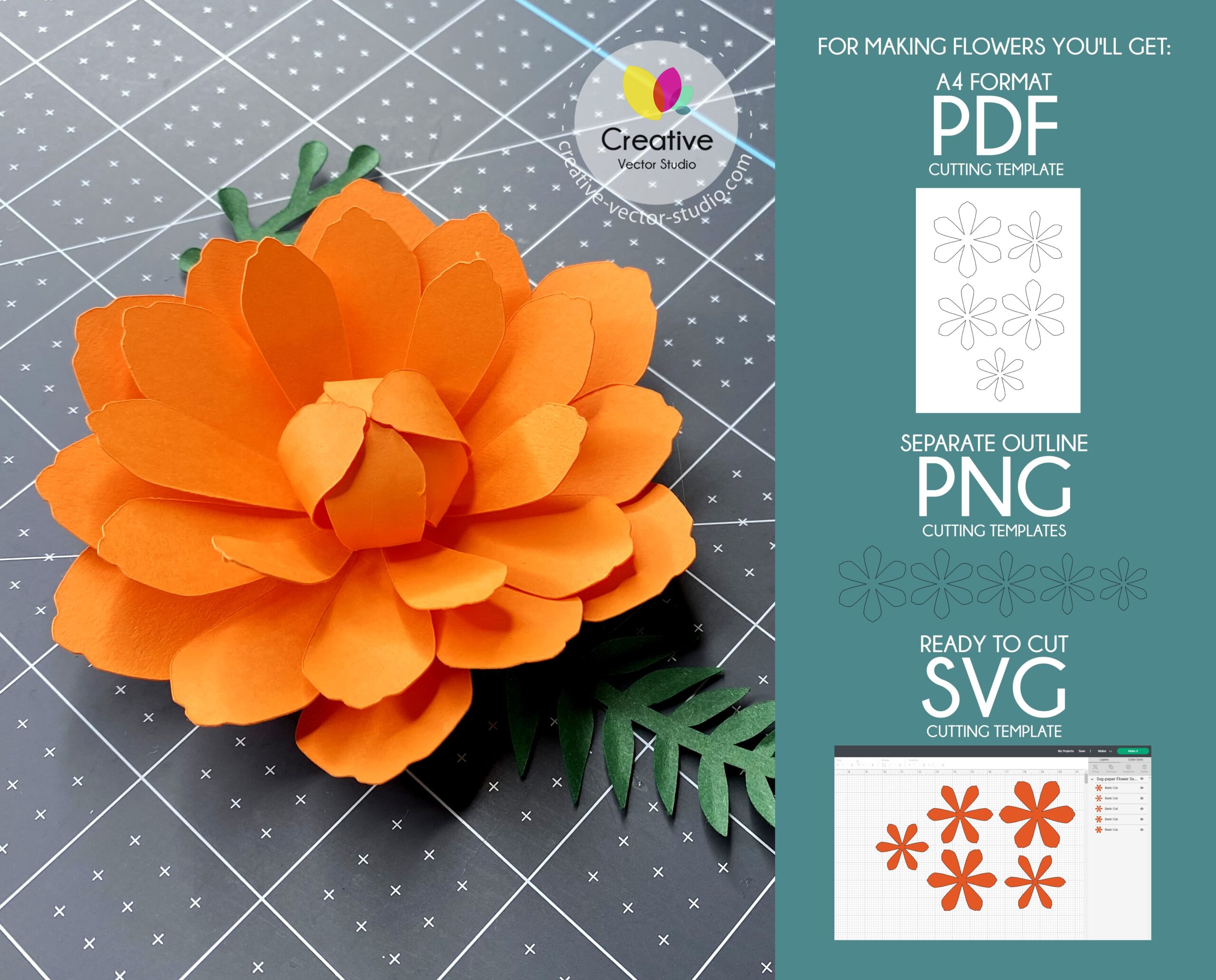 Free paper flower templates, PDF, SVG, PNG files, with super easy tutorial
