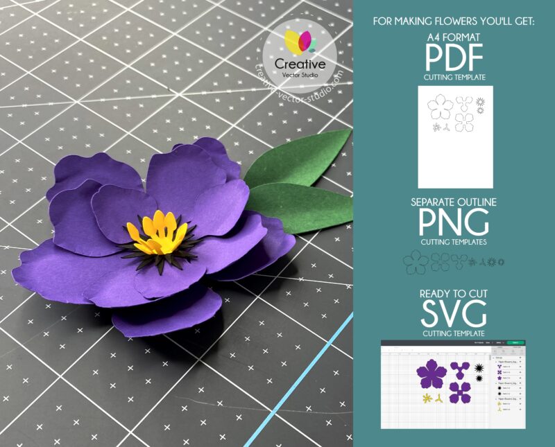 Violet Paper Flower formats of cutting templates