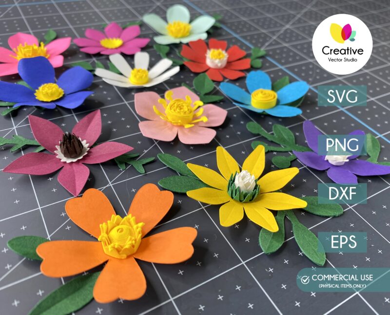 Simple Paper Flowers ad Centers SVG Bundle