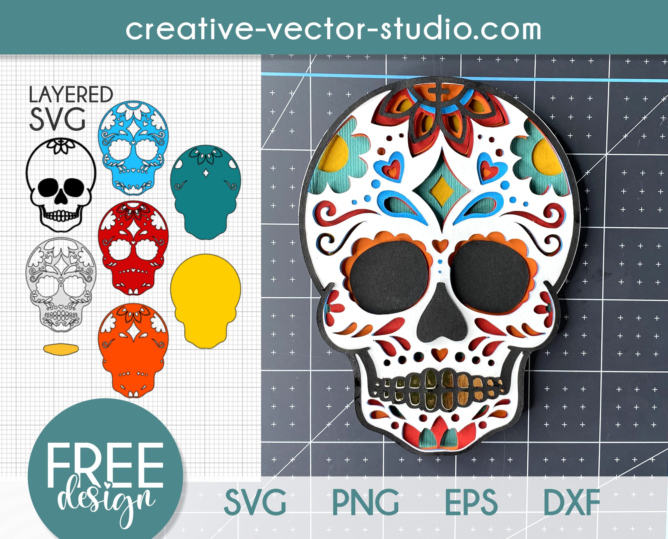 Free Sugar Skull SVG, PNG, DXF, EPS - Creative Vector Studio