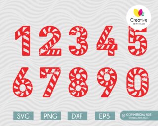 Christmas Candy Cane Numbers SVG