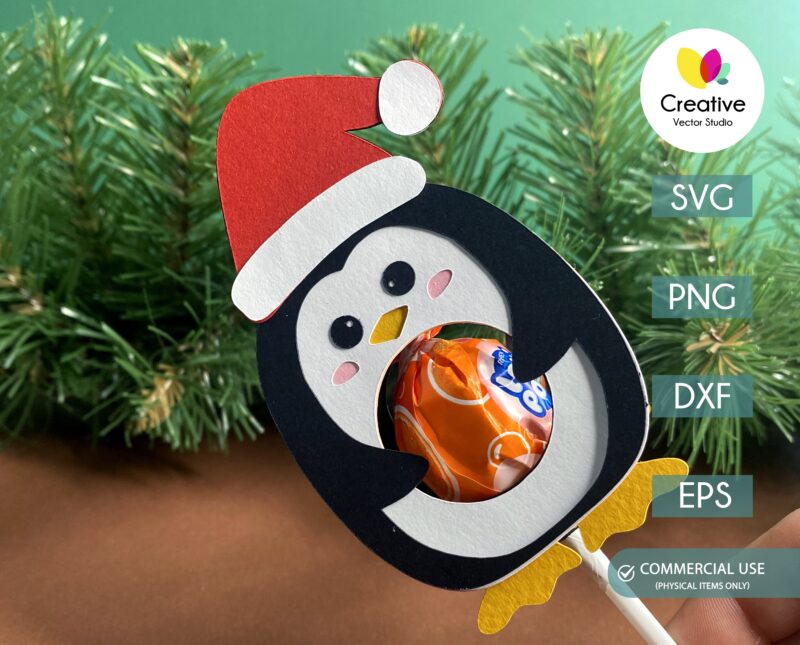 Penguin Christmas lollipop holder template
