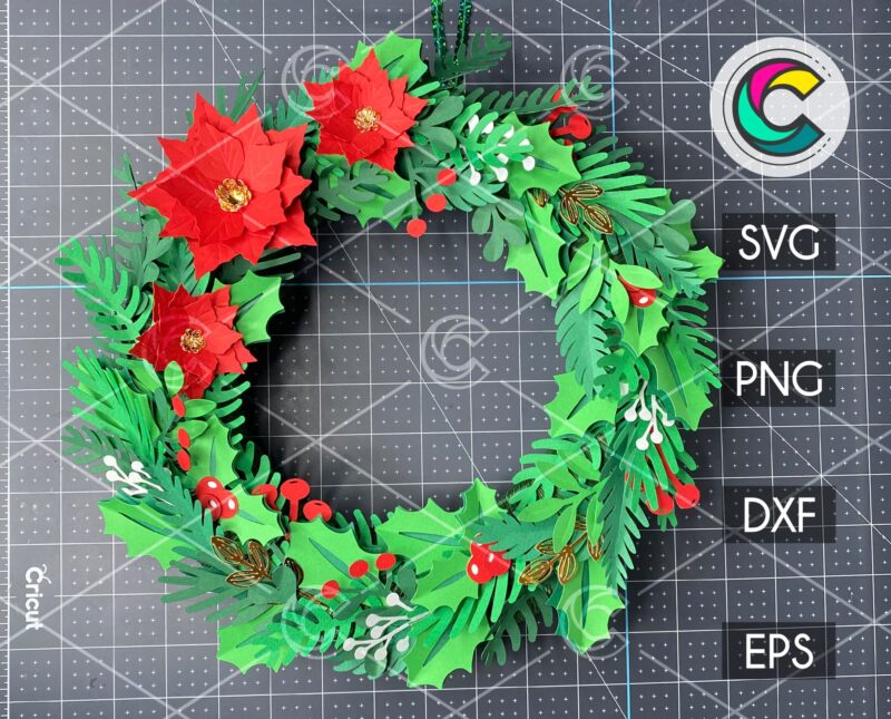 Poinsettia Paper Wreath SVG Cut File