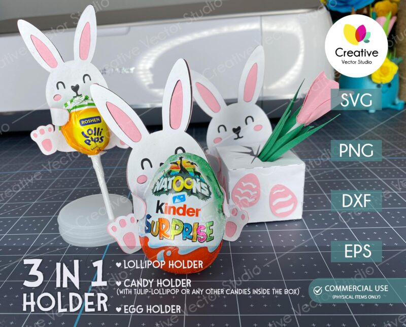 3 in 1 Easter Bunny Candy Holder SVG