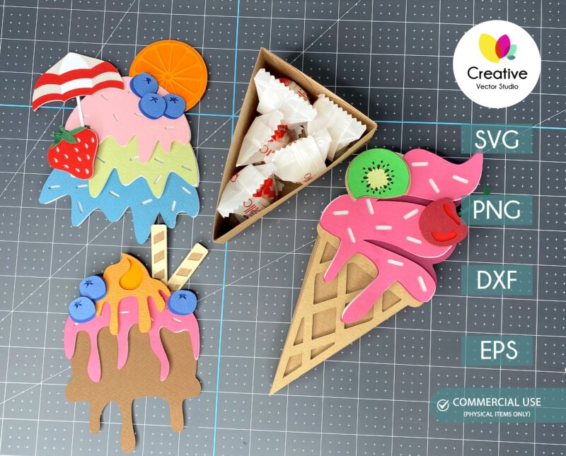 3d paper ice cream svg template