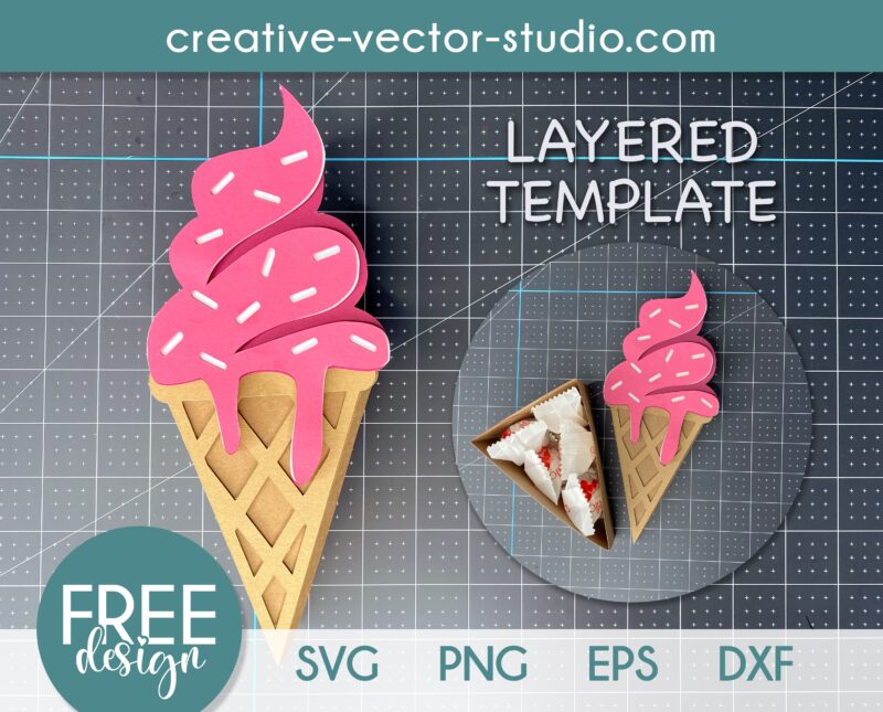 Free 3D Ice Cream Treat Box SVG