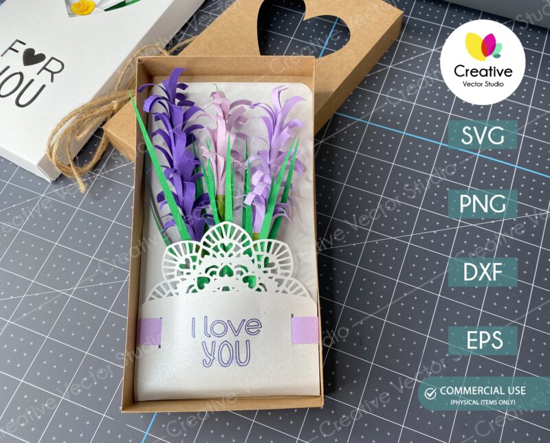 postcard with paper lavender flowers svg