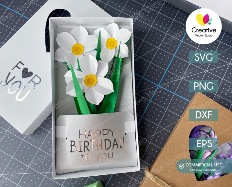 postcard with paper narcissus flowers svg