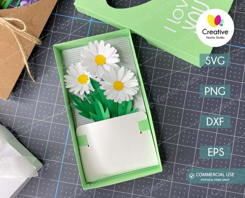 postcard with paper daisy flowers svg