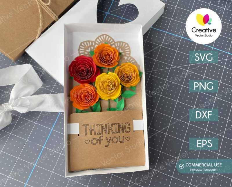 postcard with paper rolled flowers svg