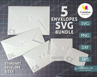 5 Envelope SVG Templates with Heart Closure Clasps