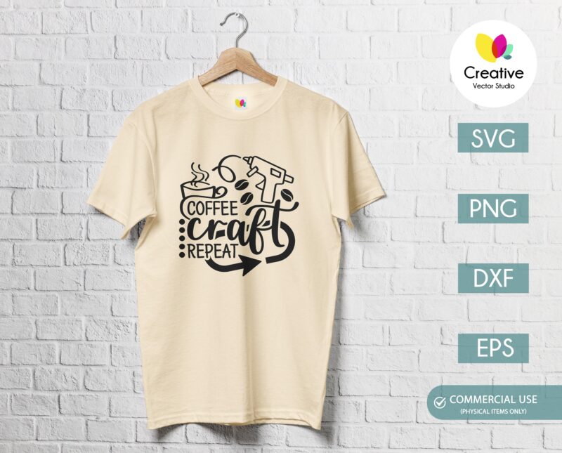 Coffee craft repeat svg preview on t-shirt