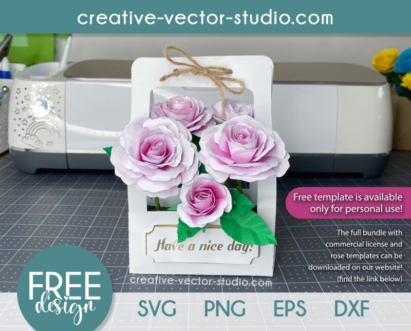 Free Flower Bag with handle svg paper craft template