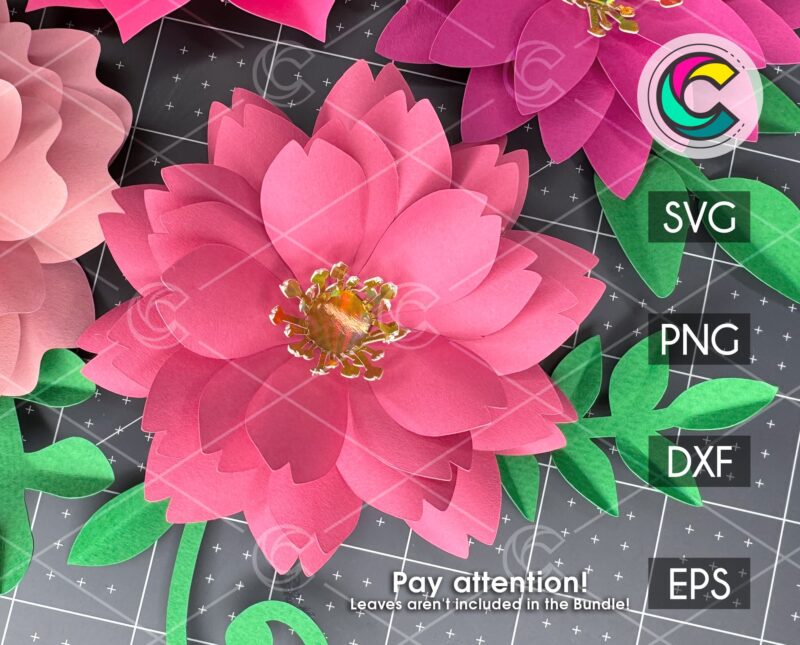 five pink paper flower svg bundle