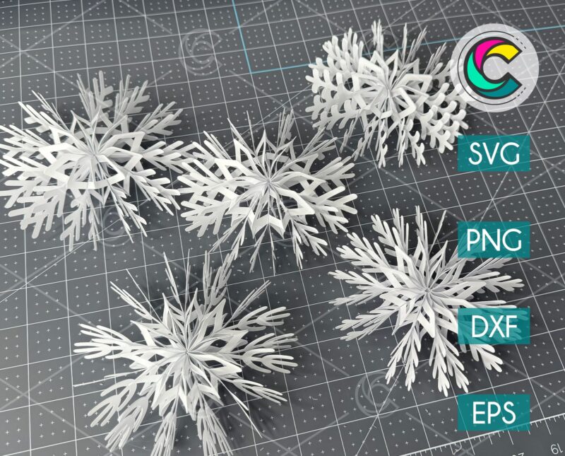 3D snowflake svg 5 templates
