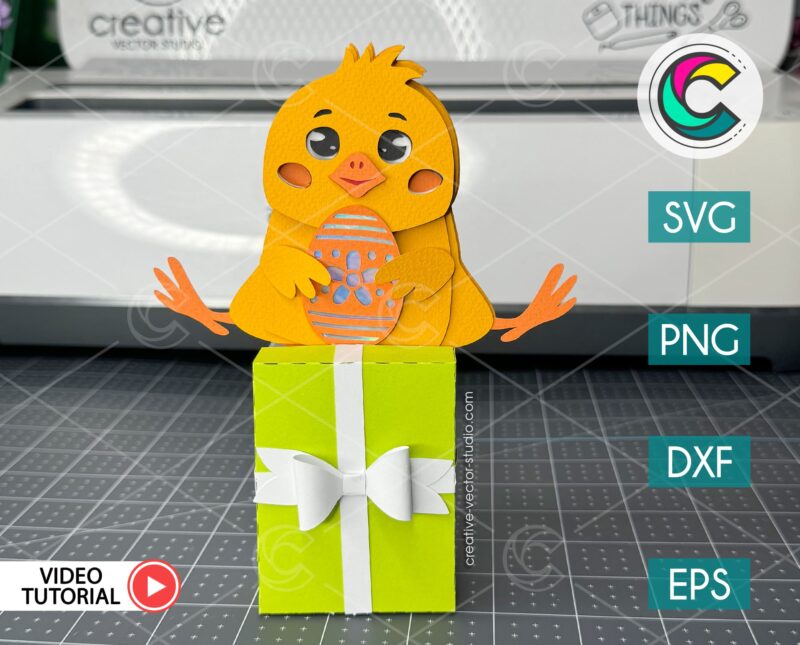 chick gift box svg template