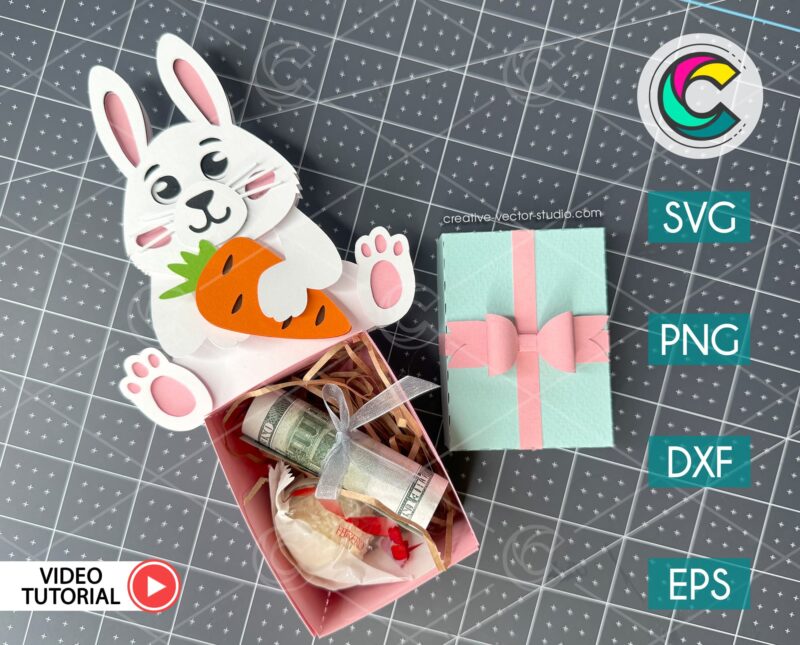 paper bunny gift box svg cut file